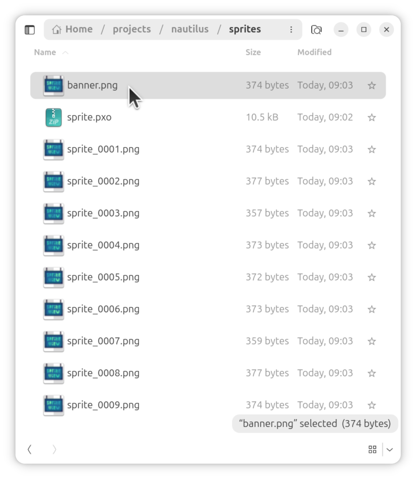 Selecting a single image asset inside a Nautilus folder.