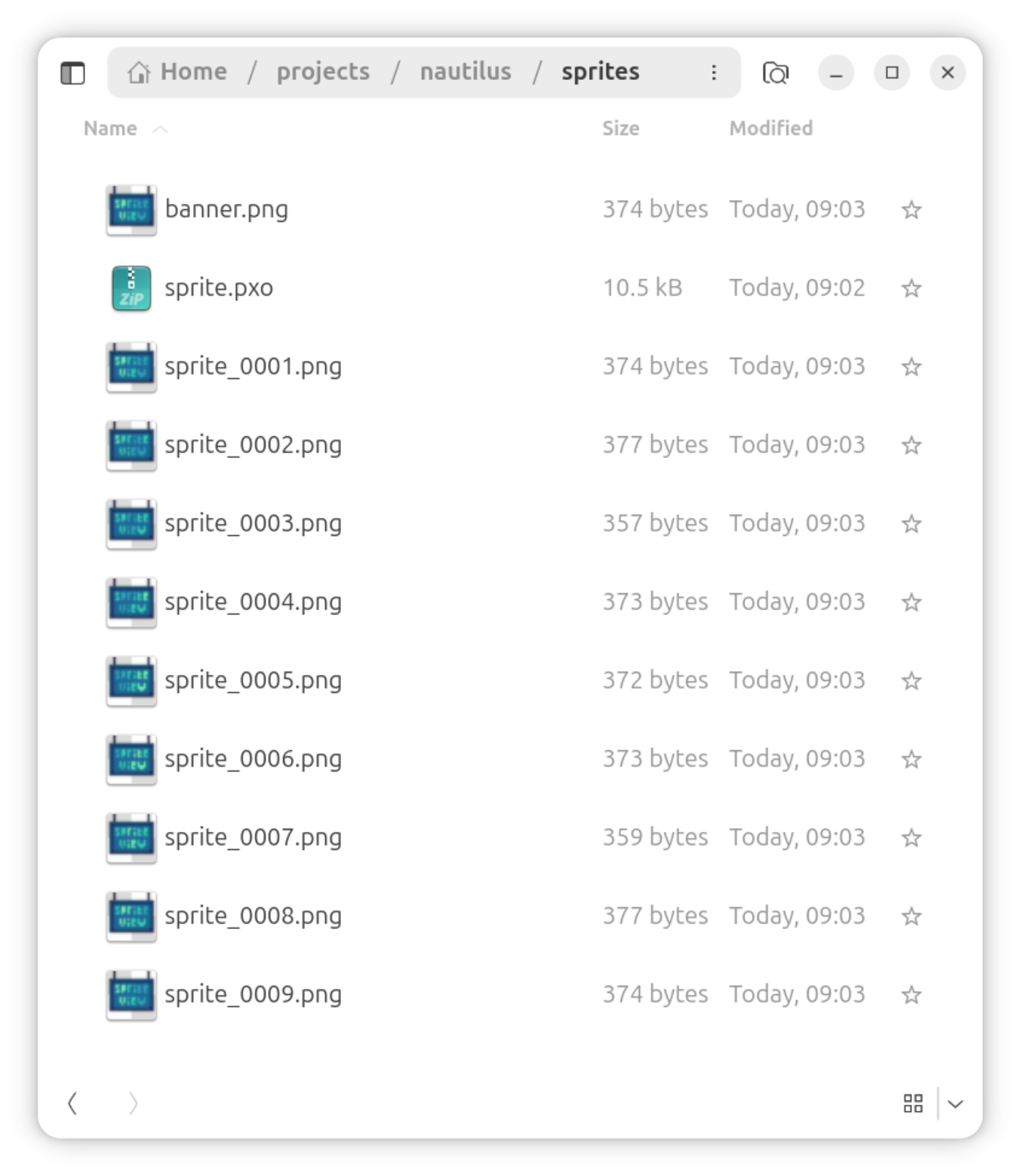 Nautilus folder view showing individual animation frames.